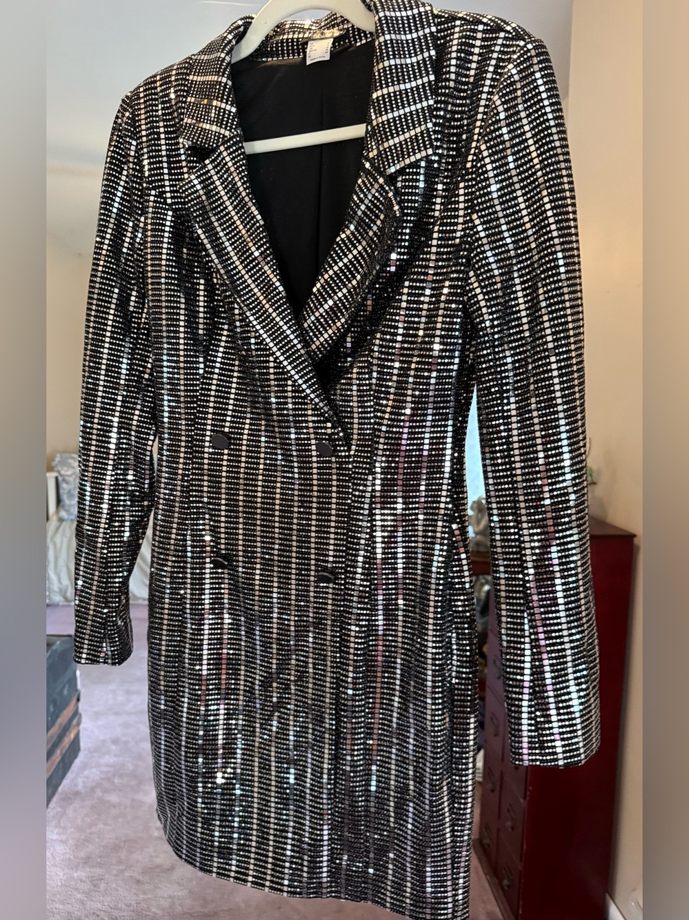 Venus Metallic Black & Silver Tuxedo Dress